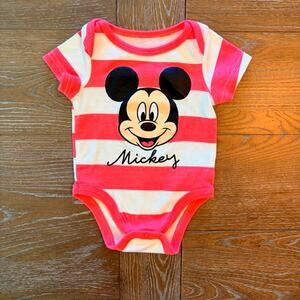 Disney Baby Mickey Mouse Bodysuit Size 3-6 months Unisex Dark Pink Stripes